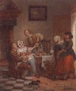 unknow artist An interior with figures drinking and eating fruit France oil painting artist